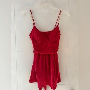 Red Sleeveless Dress with Gold Chain Straps